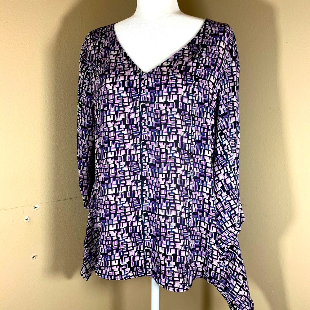 DKNY Purple Long Sleeve Blouse Top